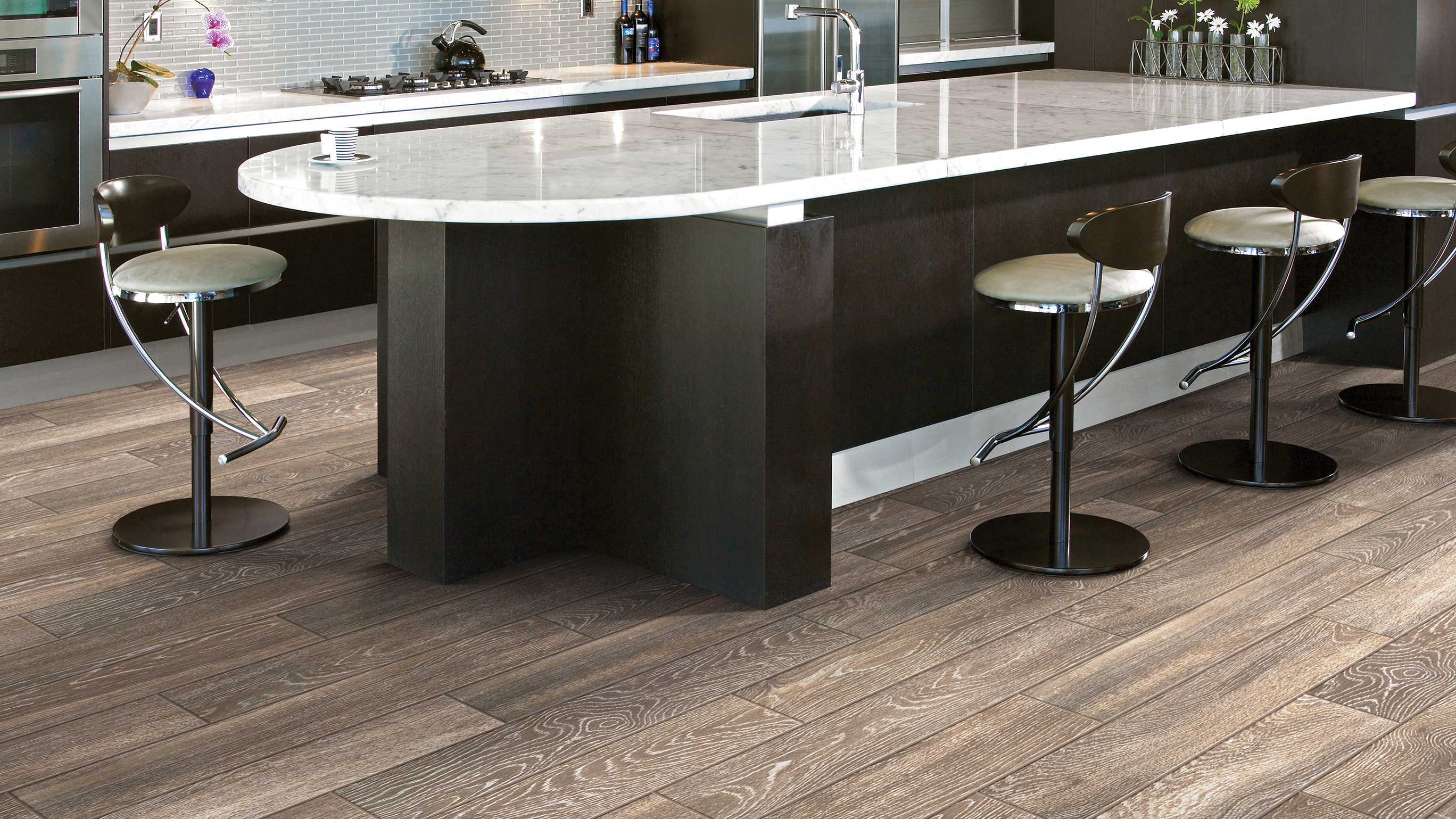 Tile flooring in a kitchen.