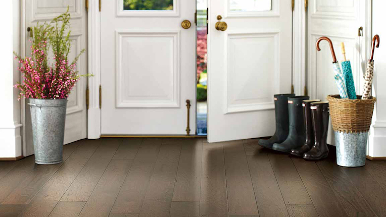 waterproof luxury vinyl plank flooring in an entryway